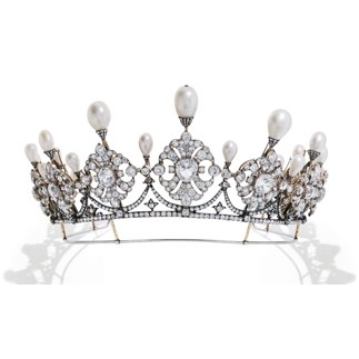 19th century natural pearl and diamond tiara