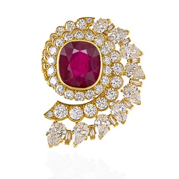 Unheated Burmese ruby set in a Van Cleef & Arpels brooch