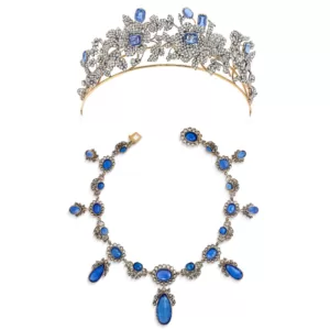 1860s Württemberg suite of sapphire jewels, containing 40 sapphires all unheated Sri Lankan apart from two unheated basaltic sapphires in the necklace. Sold for ca. US$ 780,000 at Christie’s Geneva in May 2023. Photo: Christie’s.