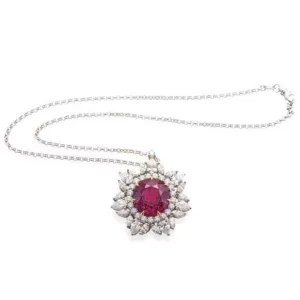 24.30 ct (Burma, unheated) ruby and diamond pendant sold at Christie’s Geneva in May 2023 for ca. US$ 1.4 million.
