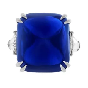 28.55 ct unheated Kashmir of ‘royal blue’ colour mounted in a ring, sold for ca. US$ 3.7 million at Christie’s Geneva in May 2023. Photo: Christie’s.