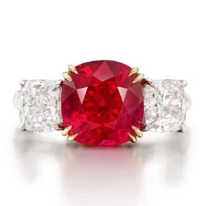5.05 ct unheated ruby from Burma (Myanmar) of ‘pigeon blood red’ colour mounted in a ring, sold for ca. US$ 2.9 million at Sotheby’s Hong Kong in April 2023. Photo: Sotheby’s.