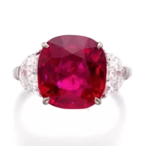 7.58 ct unheated Burmese ruby mounted in a Graff ring, sold for ca. US$ 1.8 million at Sotheby’s Geneva in November 2023. Photo: Sotheby’s