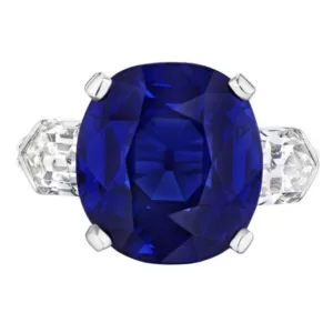 8.91 ct unheated Kashmir sapphire of ‘royal blue’ colour mounted in a Tiffany’s ring, sold for US$ 1,925,500 at Christie’s New York in December 2023 Photo: Christie’s.