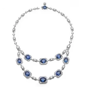 Bulgari sapphire and diamond necklace containing 9 sapphires all unheated and of Madagascar origin. Sold for ca. US$ 1.03 million at Christie’s in Geneva in May 2023.
