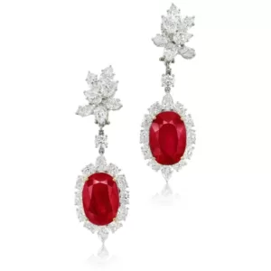 A pair of ruby and diamond pendent earrings with tops by Harry Winston. Each set with an unheated Burmese ruby weighing 20.19 ct and 18.68 ct, sold for ca. US$ 1.9 million at Sotheby’s Hong Kong in April 2023. Photo: Sotheby’s.